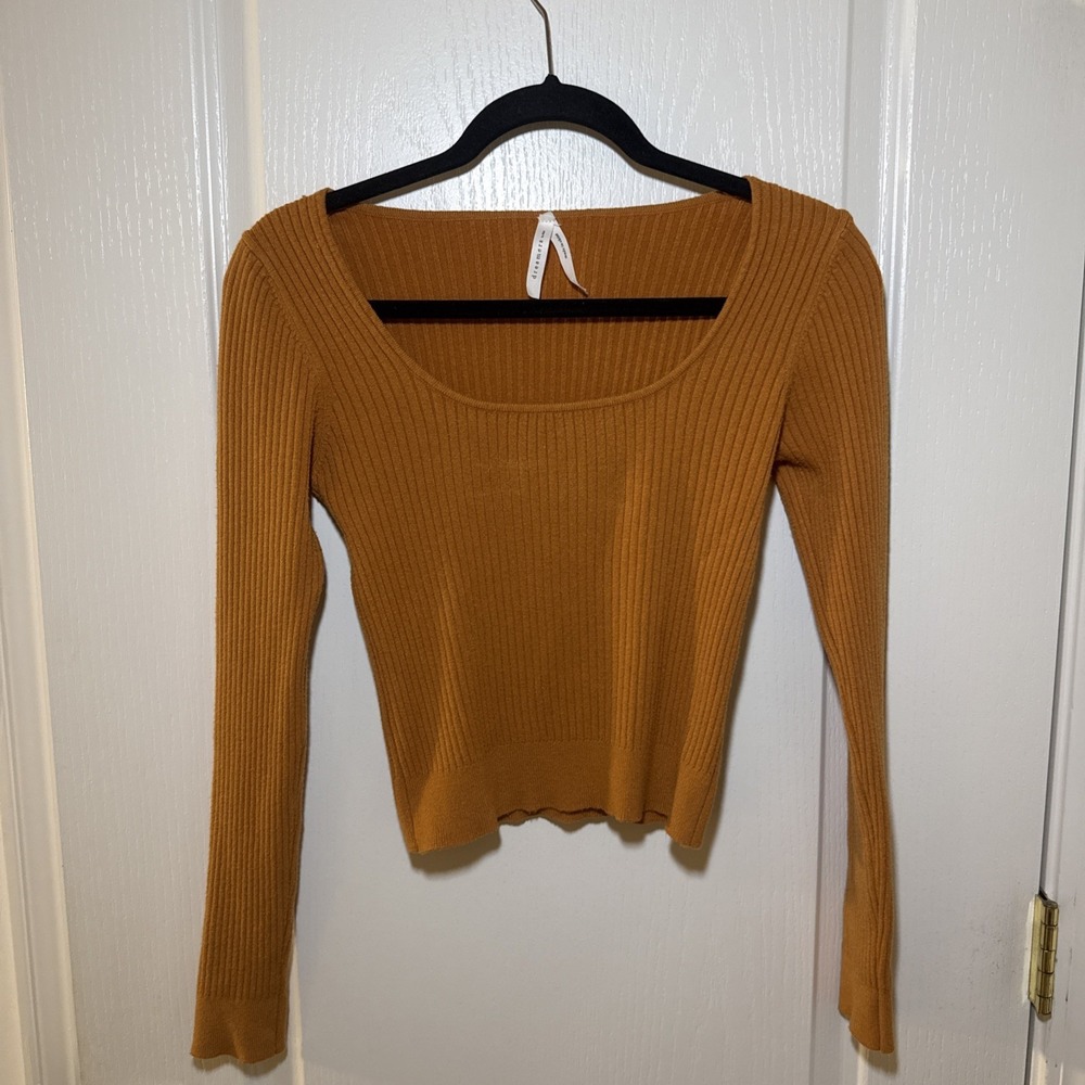 Dreamers by Debut Mustard Ribbed Square Neck Sweater Top S Fall